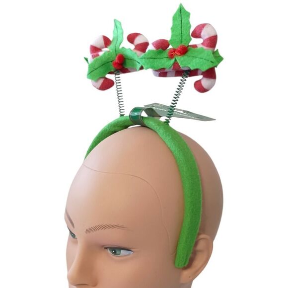 Christmas Bopper Headband Candycane Holly Berry Christmas House Felt Jiggly - Picture 12 of 16